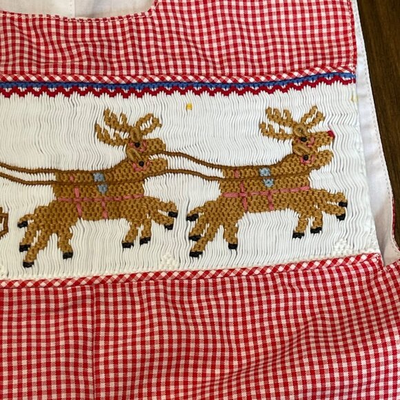 Mom & Me Smocked Christmas Longalls Overalls Baby Boy Size 3M Santa Reindeer - Picture 10 of 14